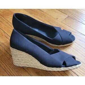 Chaps Ralph Lauren Dakota Black Canvas Jute Braided Wedge Heels Shoes 8.5 Casual